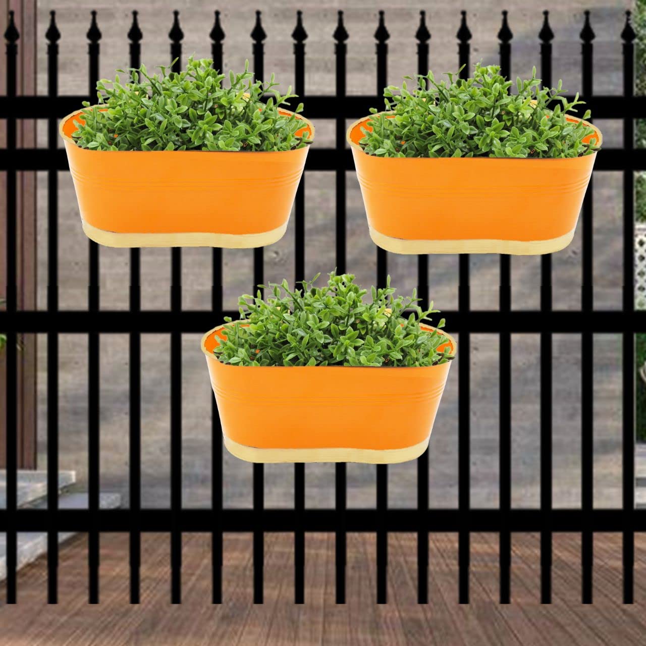 ecofynd Orange Oval Balcony Railing Planter with Detachable Handle (Set of 3)