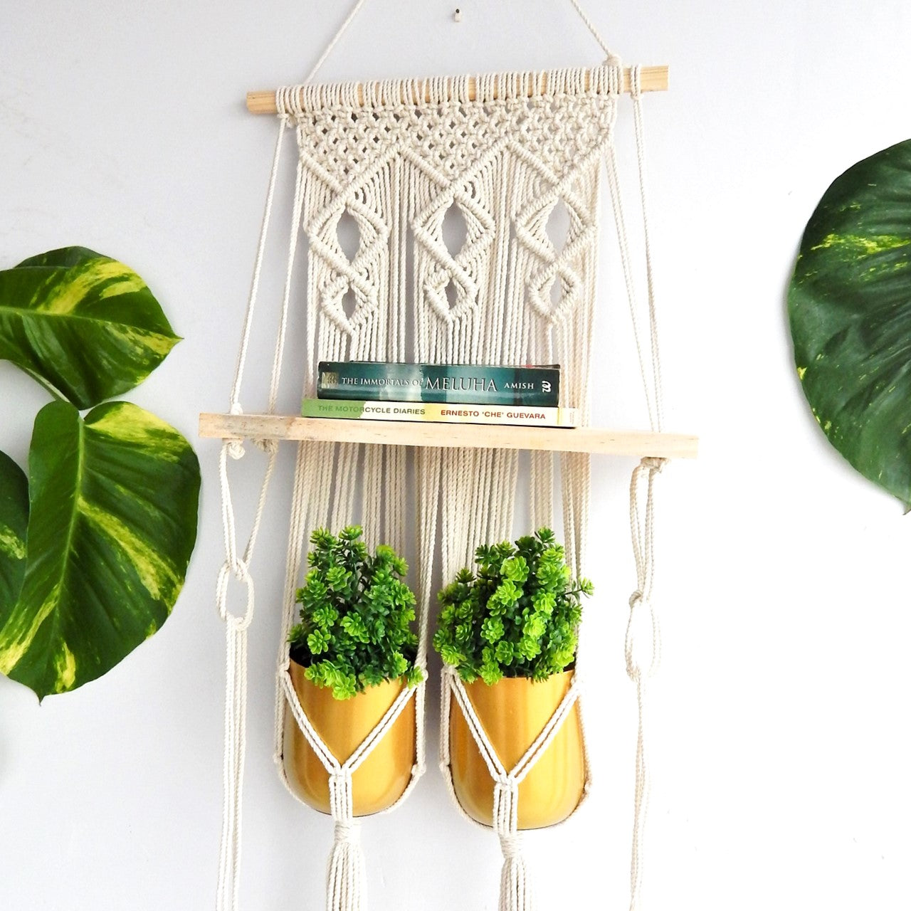 ecofynd Macrame Nordic Style Wall Hanging Wooden Shelf