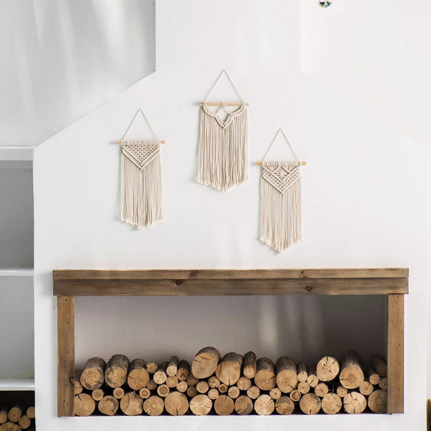 ecofynd White Macrame Boho Wall Hanging (Set of 3)