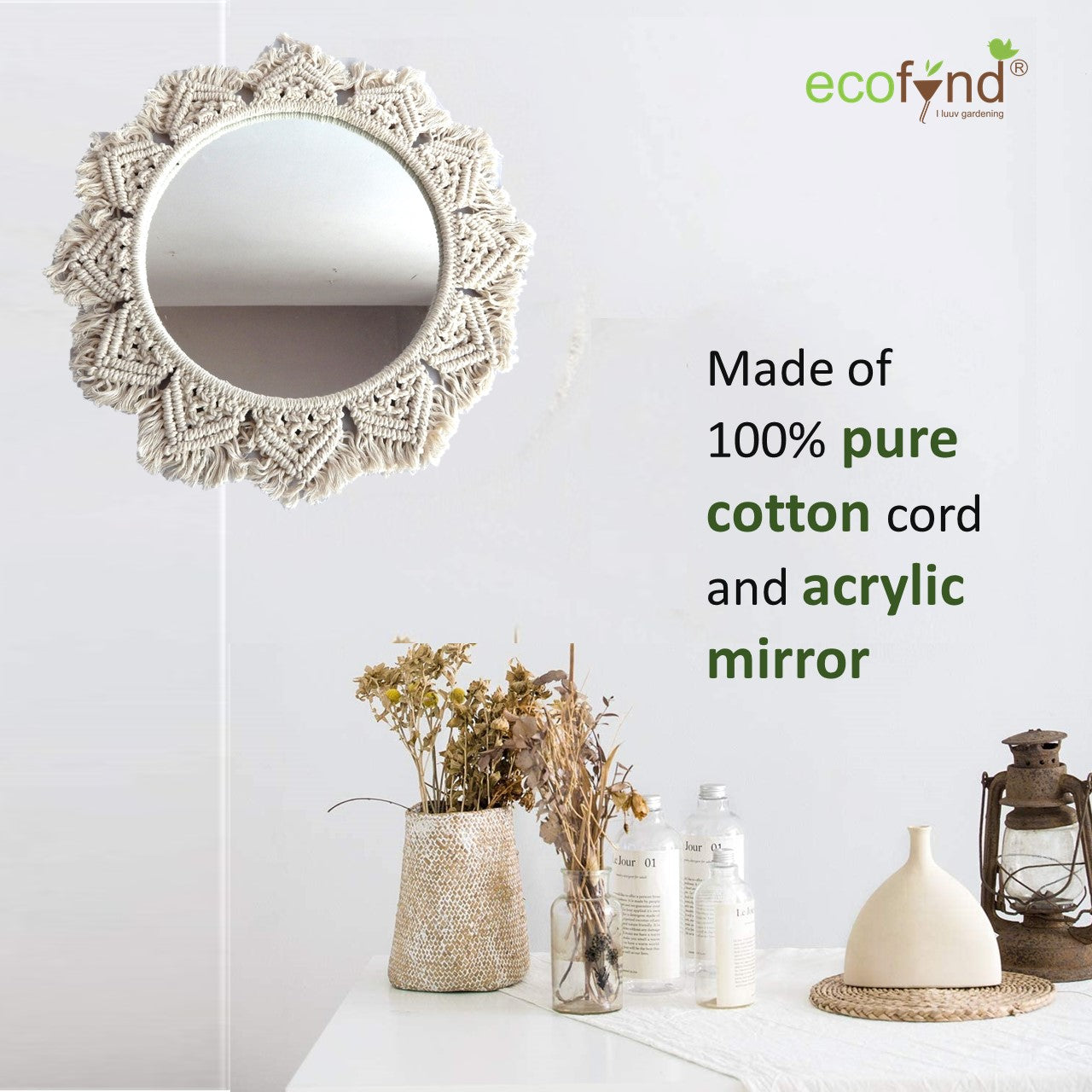 ecofynd Macrame Wall Mirror with Boho Fringes