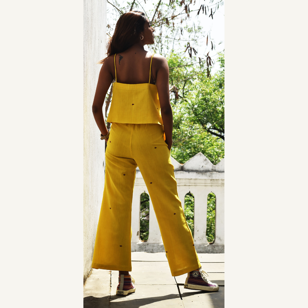 Vegetable Dye Hand-embroidered Crop Top with Matching Trousers