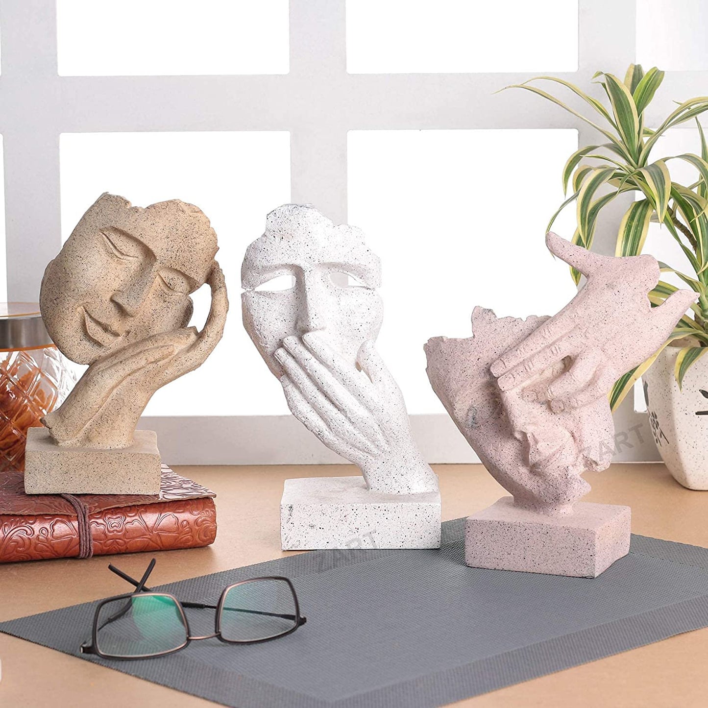Hand-Face Statue Modern-Art (Set of 3)