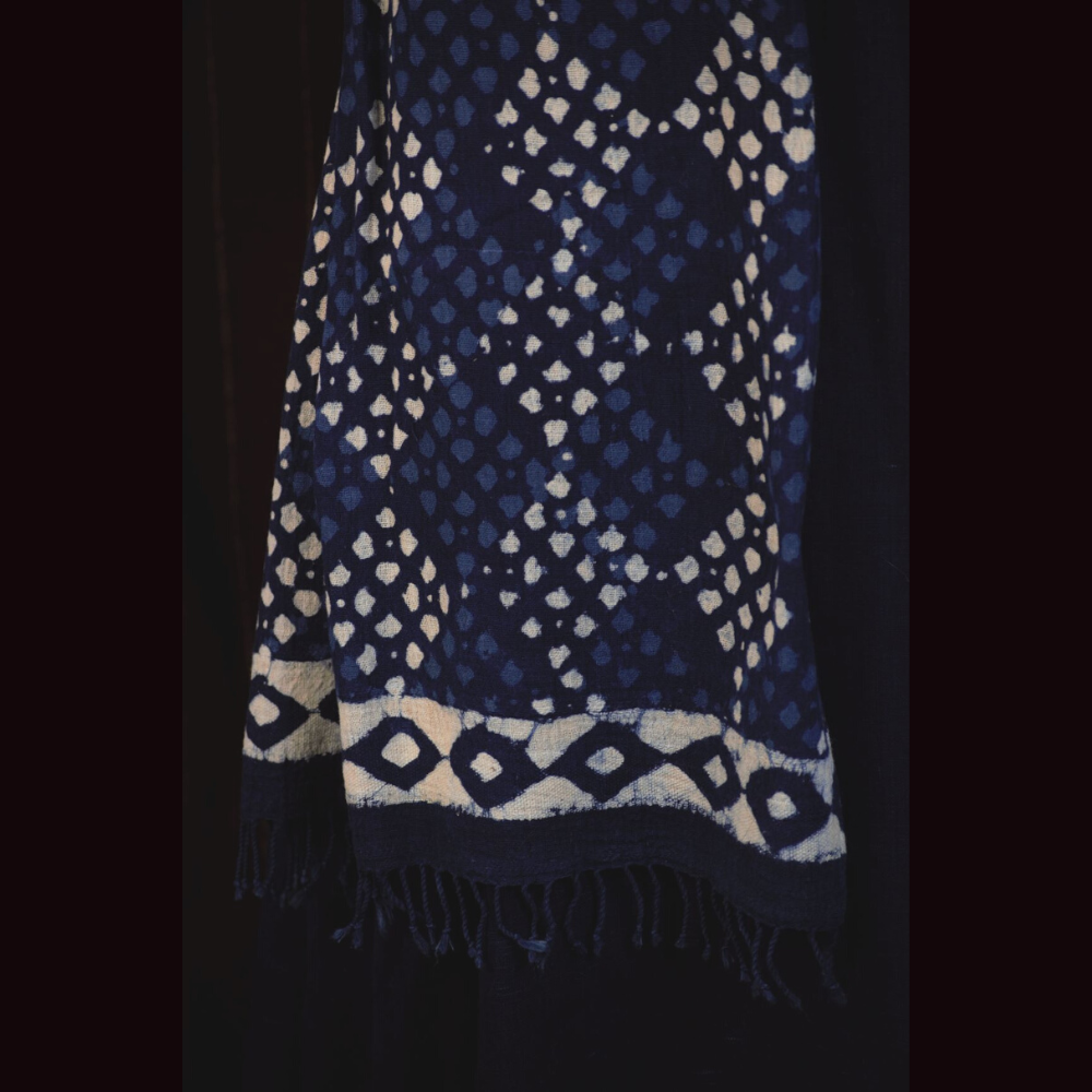 Indigo Dabu Printed Kala cotton Stole