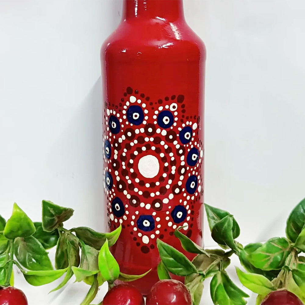 Handpainted Dot Mandala Art Glass Bottle