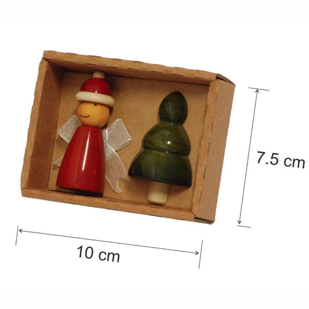 Fairkraft Creations Handcrafted Xmas Tree & Fairy Wooden Fridge Magnets (Set of 2)