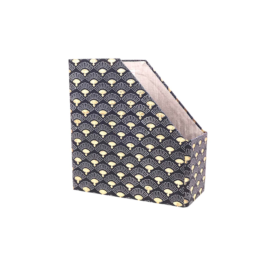 Indha Hand-Block Printed Single Compartment Black Colour Table Top Book/Magazine Holder