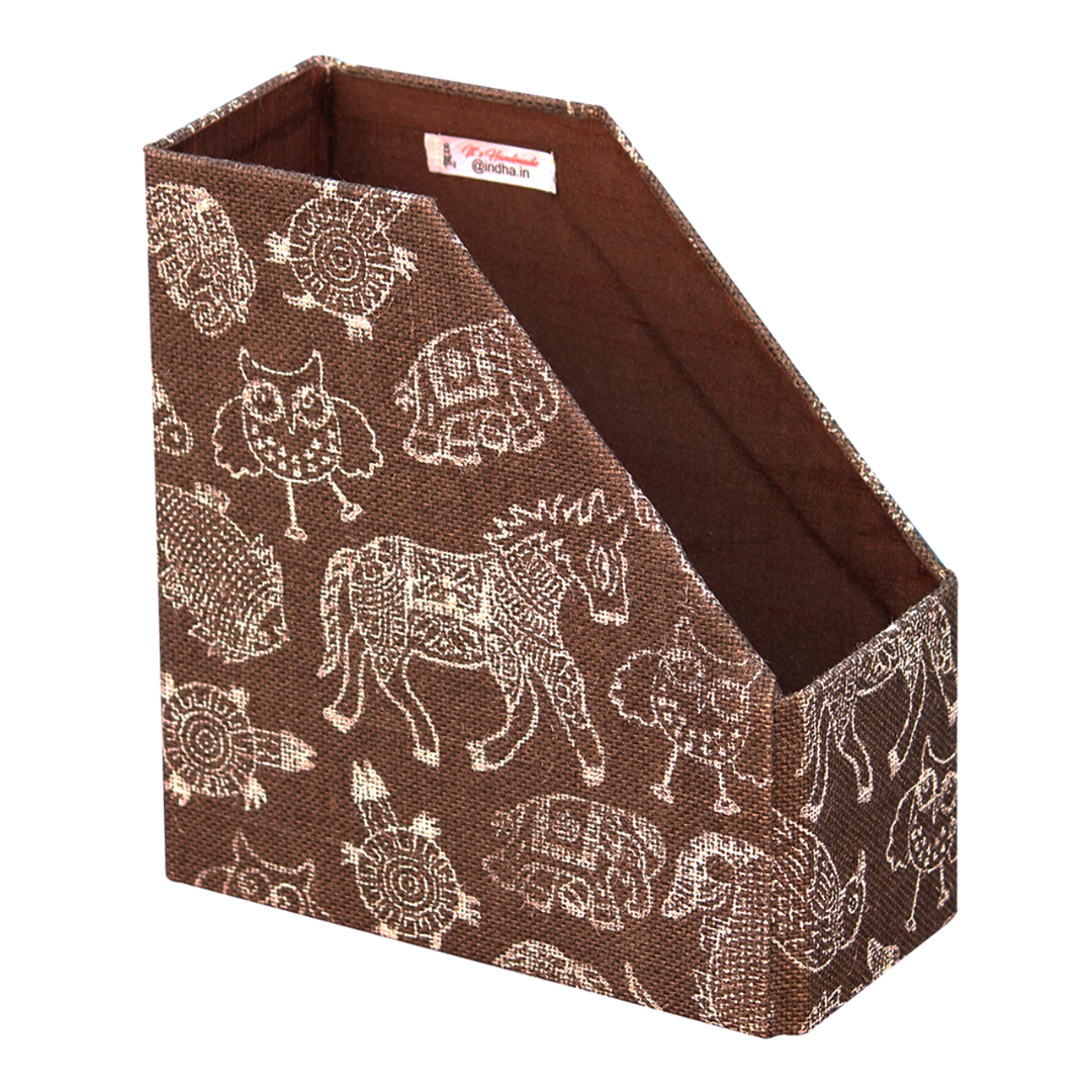 Indha Single Compartment Multiutility Magazine Cum Books Holder in Block Print Jute