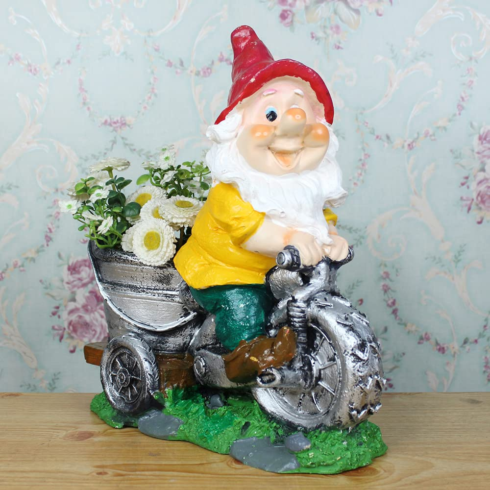 Gnome Riding Bike Planter