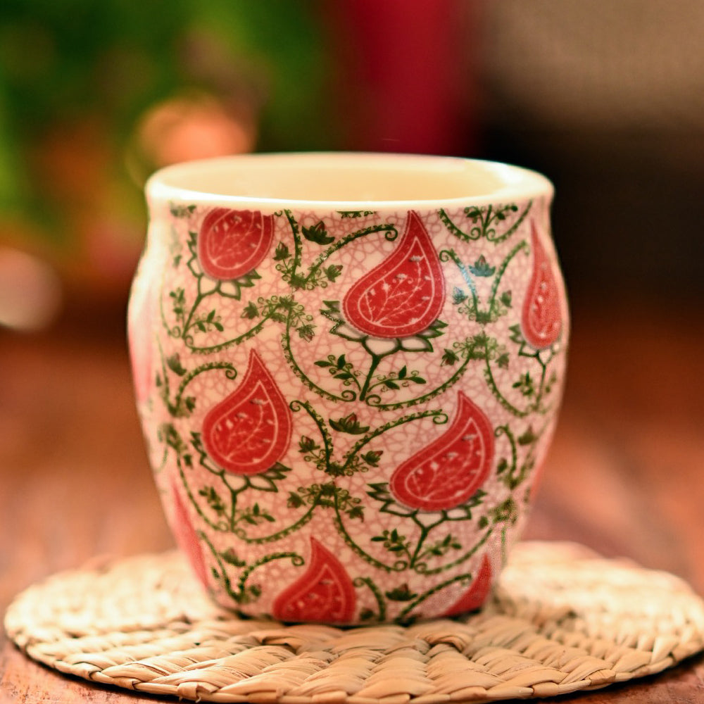 Floral Handmade Ceramic Stoneware Kulhad (Set of 6)