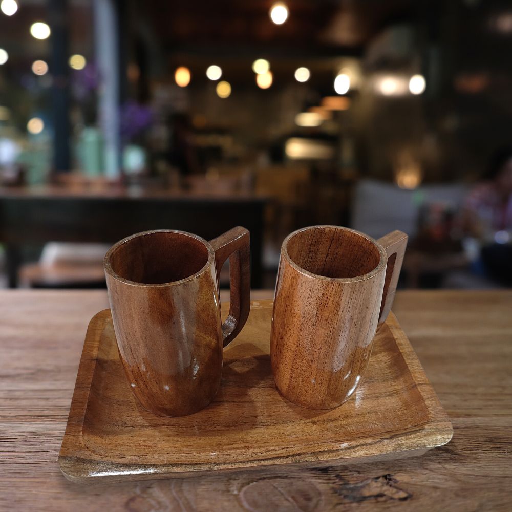 Wooden Tray and Glasses