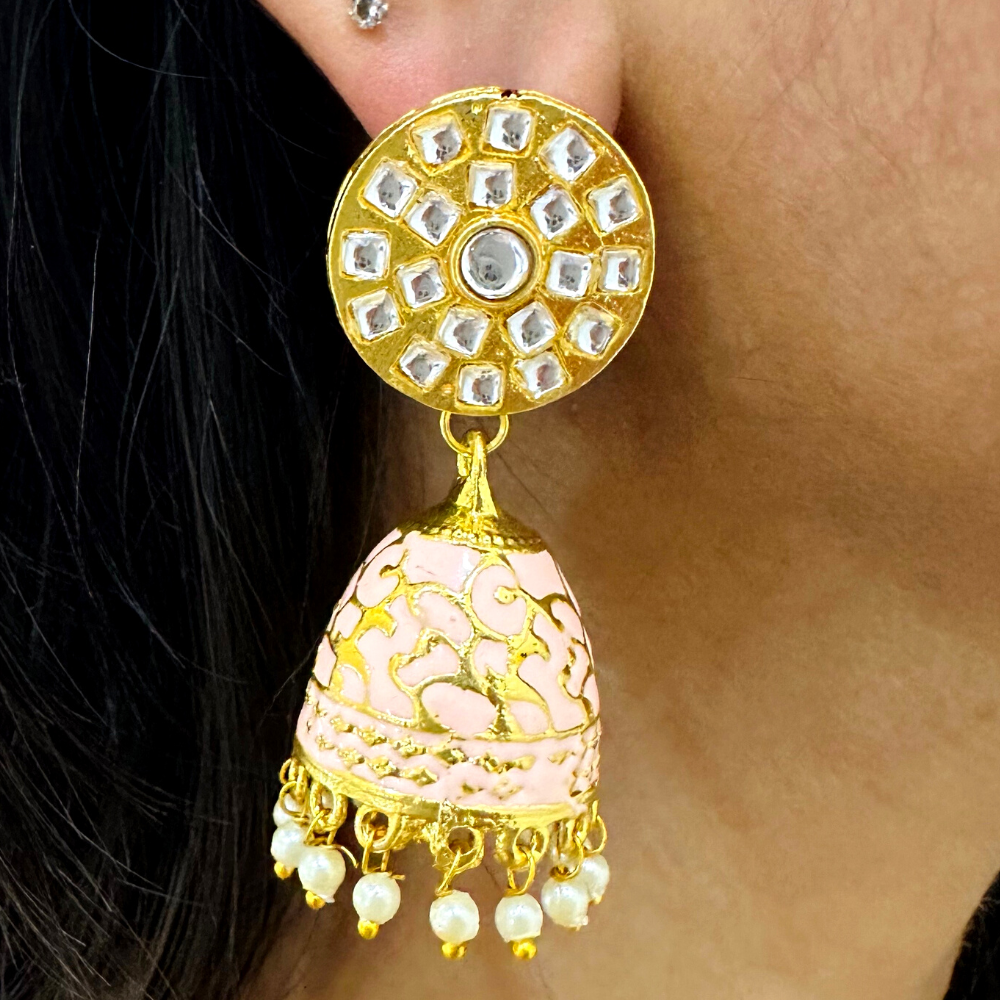 Peach Meenakari Jhumkas