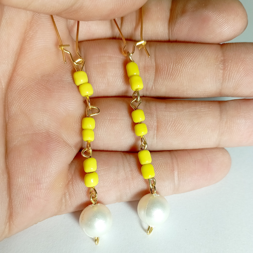Off-white and Yellow Beaded Earrings