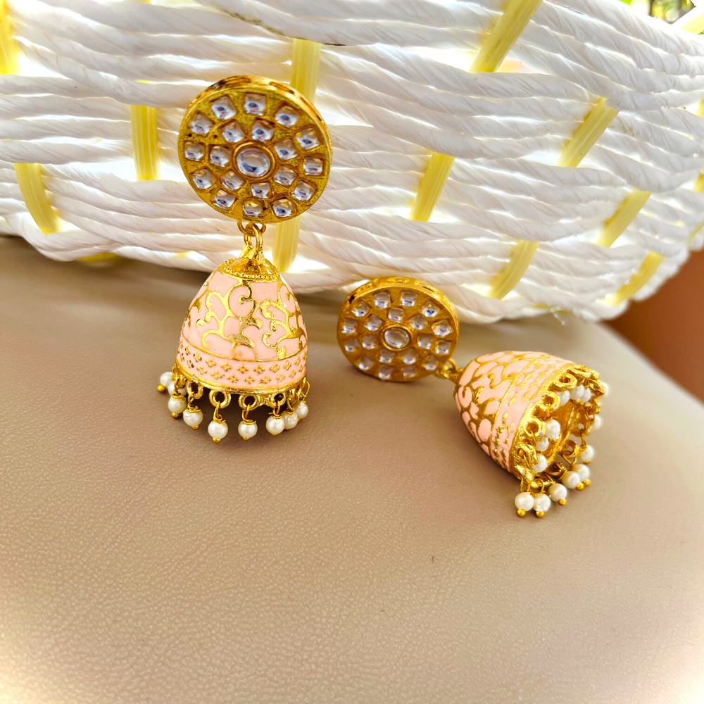 Peach Meenakari Jhumkas