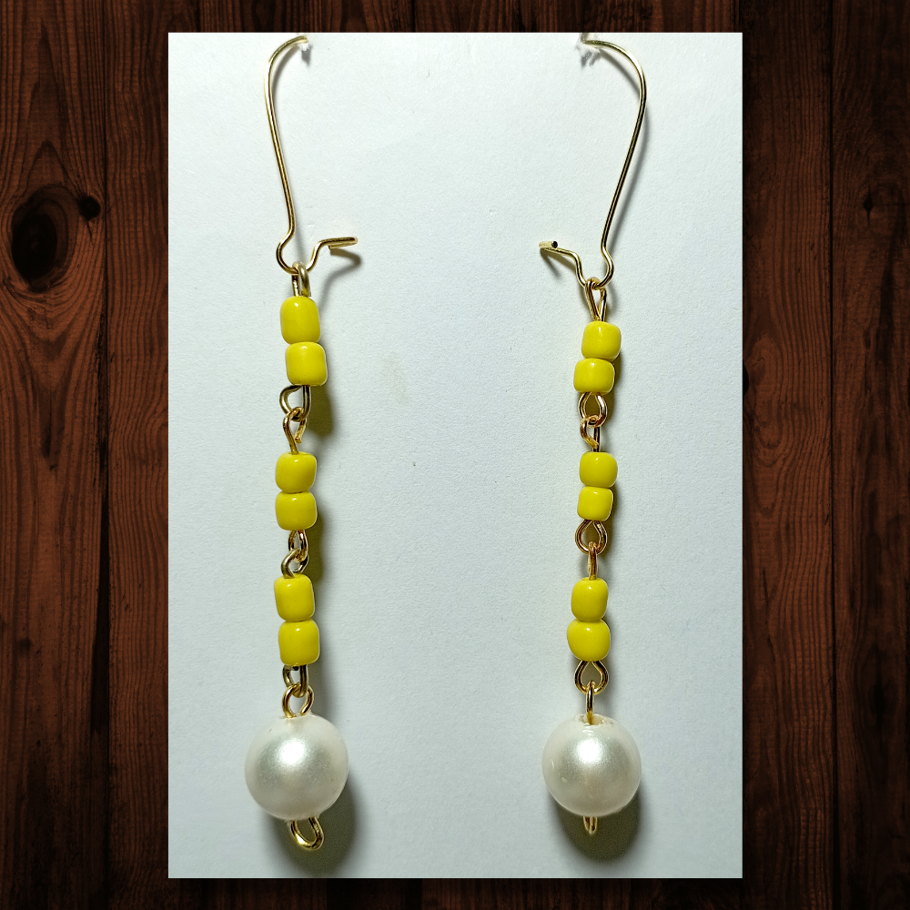 Off-white and Yellow Beaded Earrings