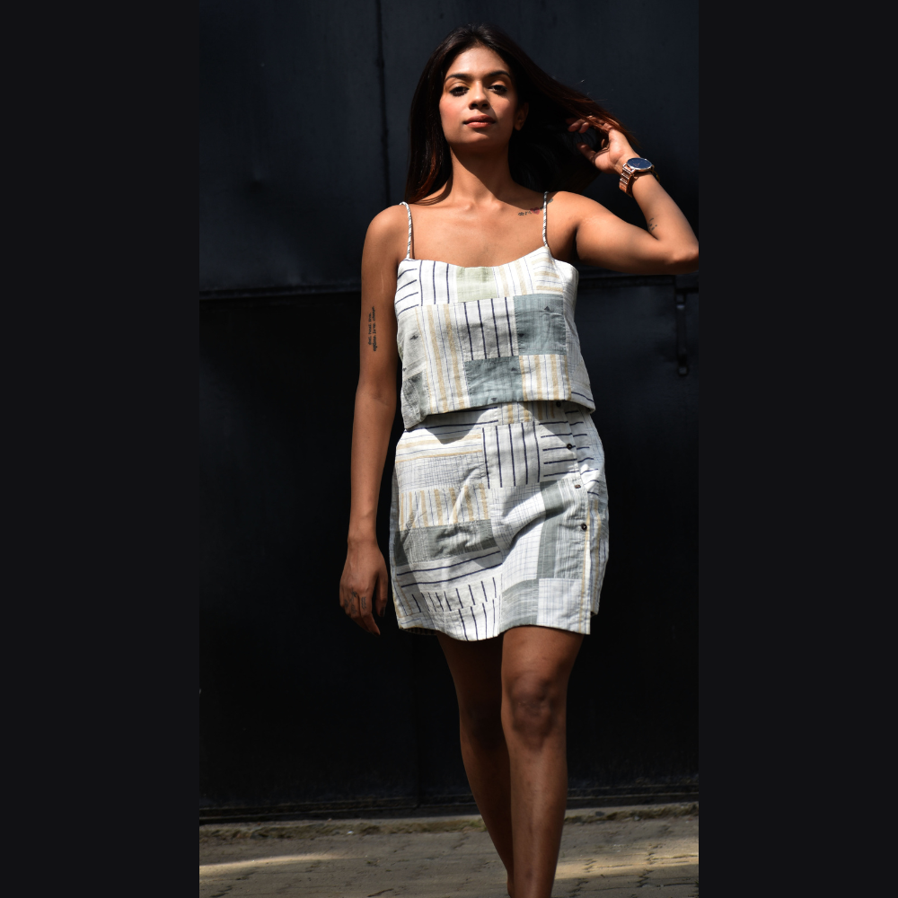 Hand-embroidered Crop Top with Skirt