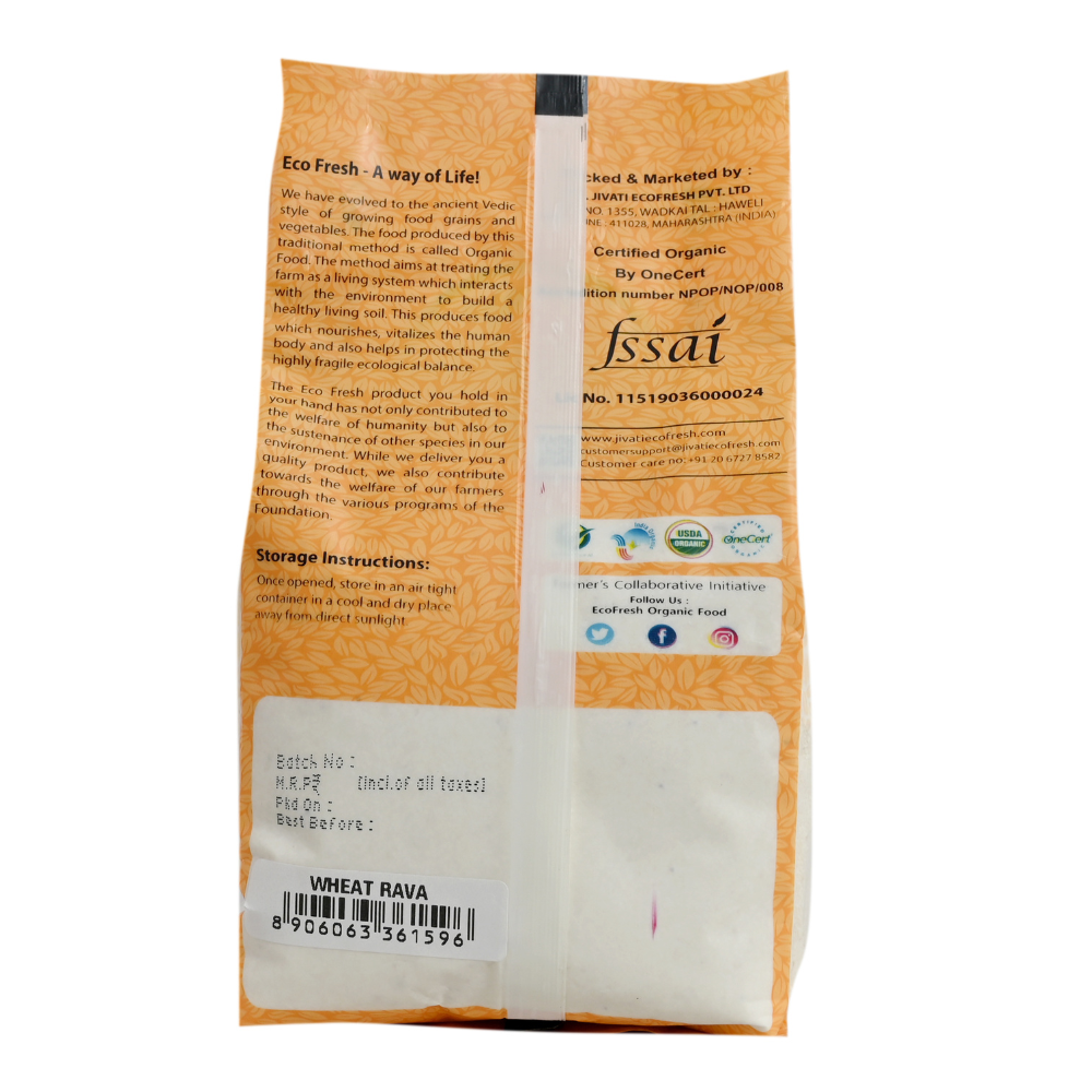 Ecofresh Organic Wheat Rava Sooji (500g)