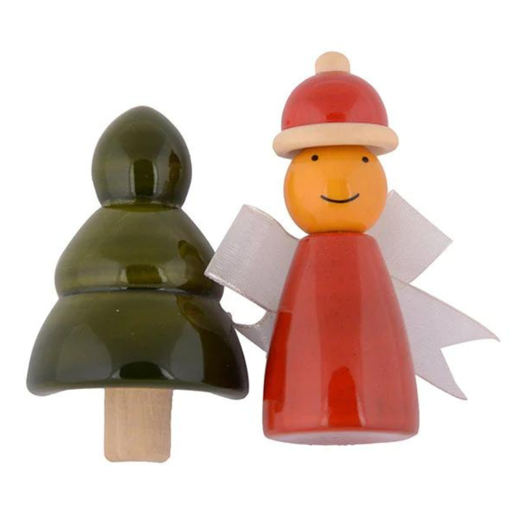 Fairkraft Creations Handcrafted Xmas Tree & Fairy Wooden Fridge Magnets (Set of 2)