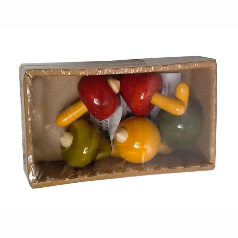 Fairkraft Creations Fruit & Vegetable Spinning Tops Assorted (Set of 5)