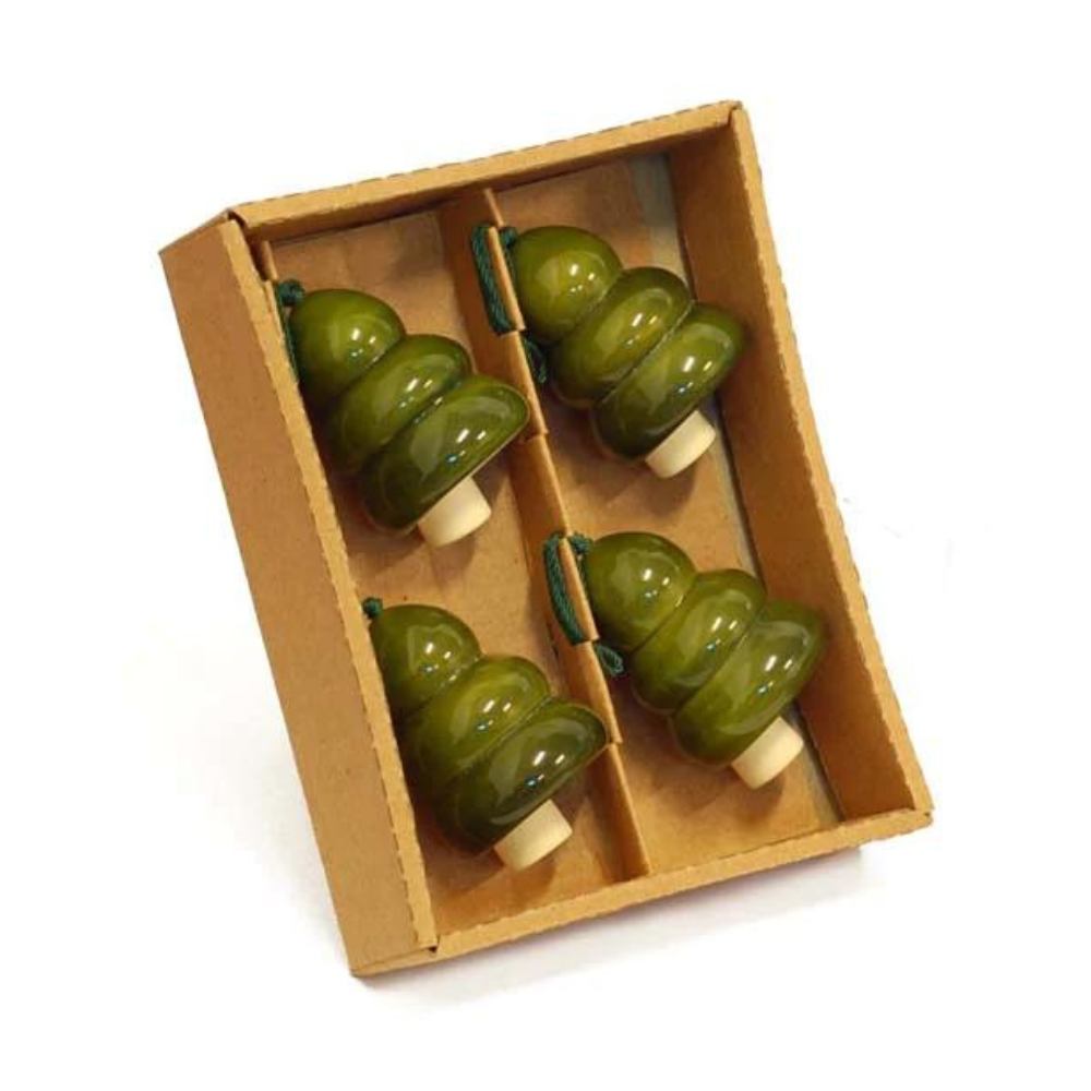 Fairkraft Creations Handcrafted Wooden Christmas Décor - Tree Bell - Green (Set of 4)