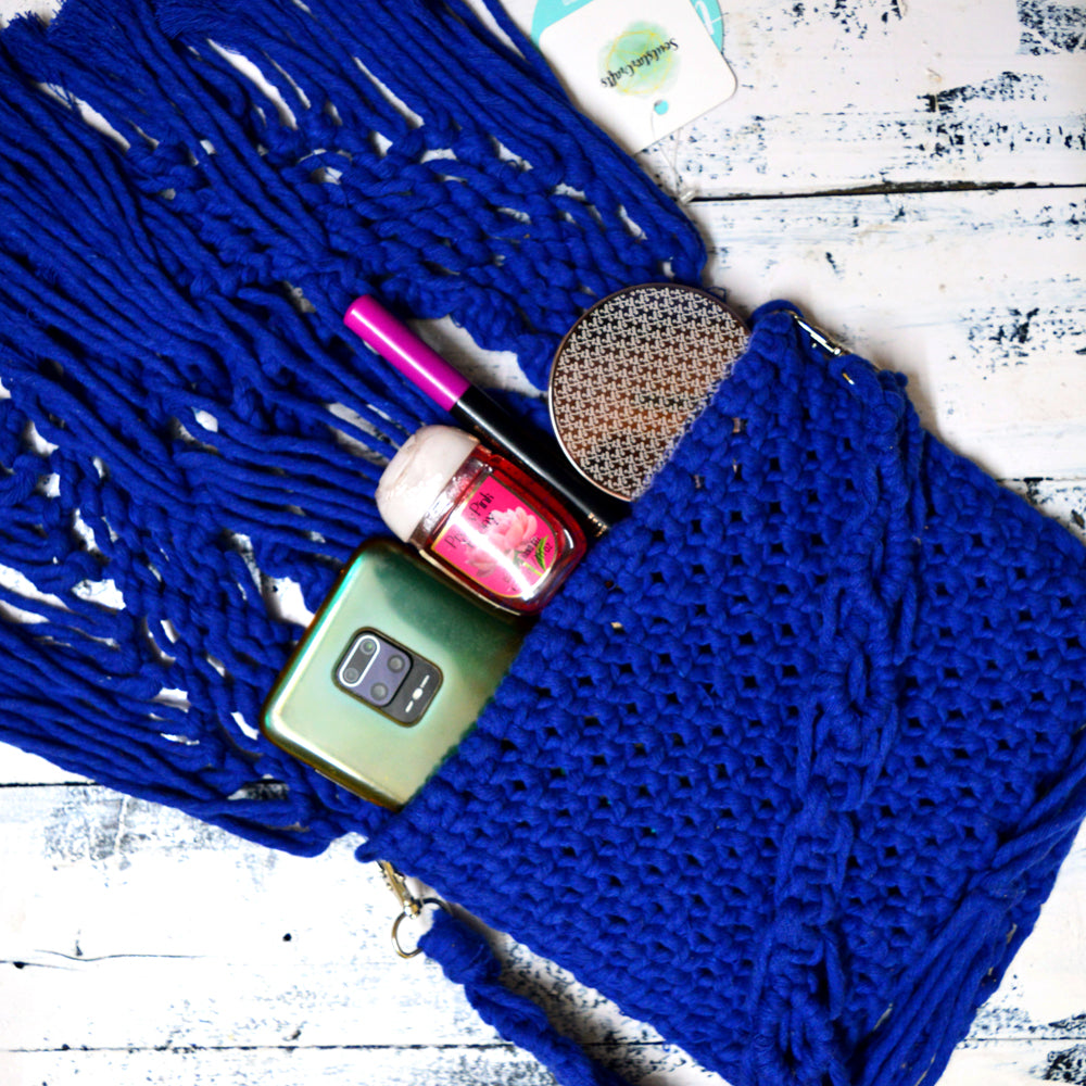 Macrame Boho Sling Bag - Indigo