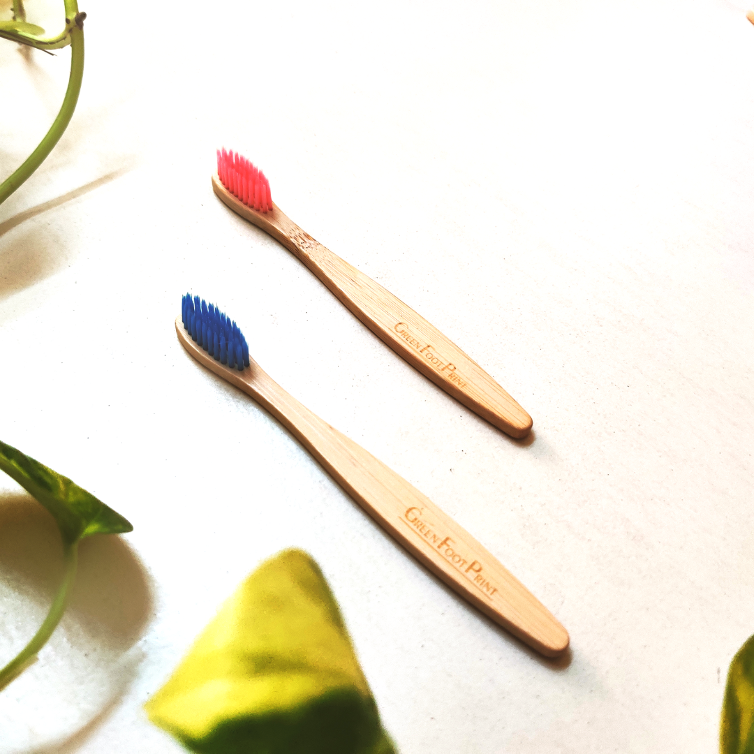 Natural Bamboo Kids Toothbrush - Pack of 2 (assorted colours)