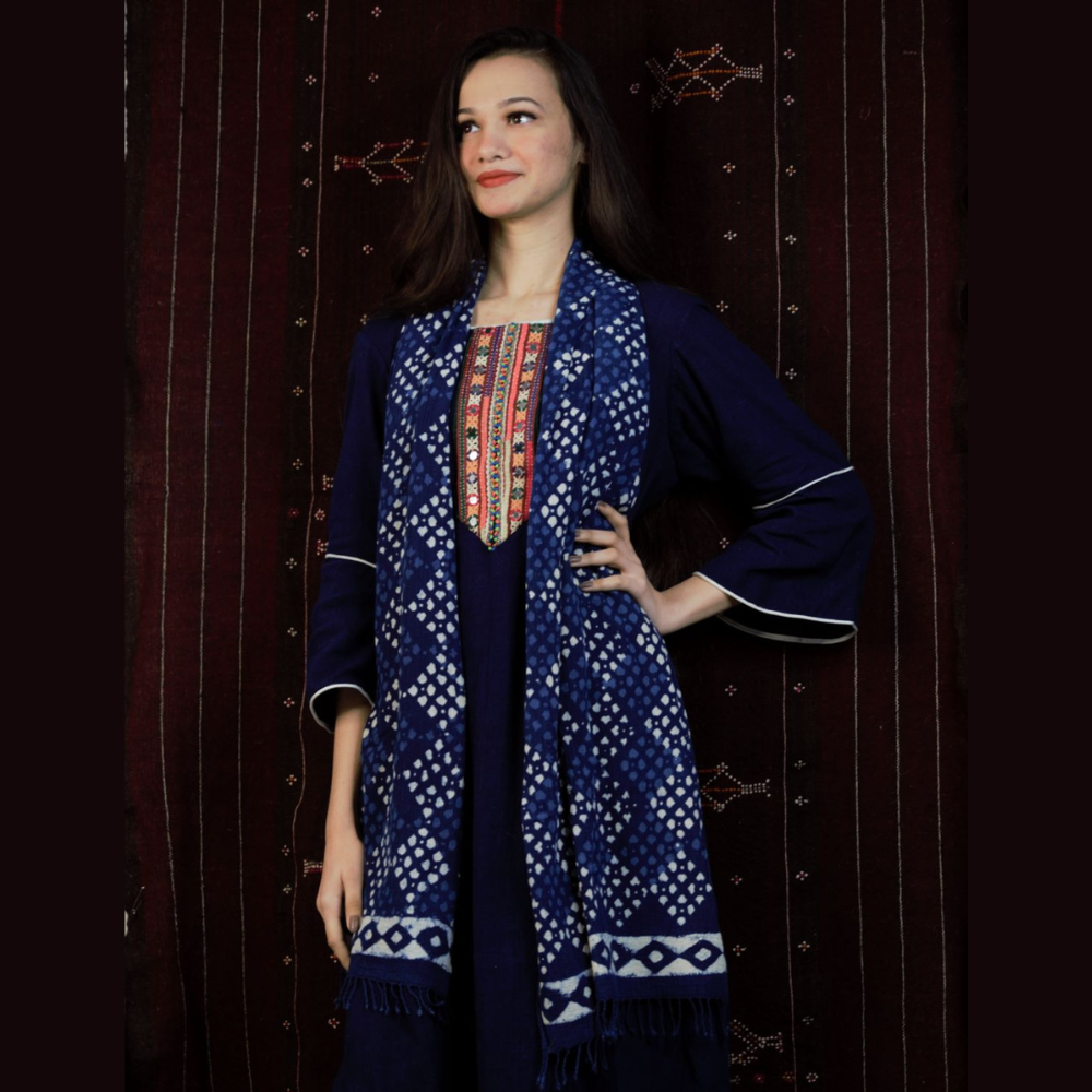 Indigo Dabu Printed Kala cotton Stole