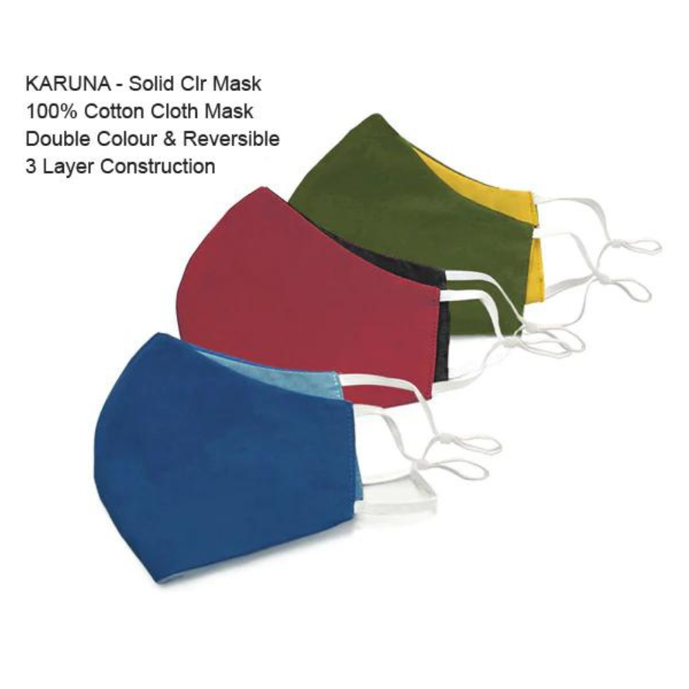 Fairkraft Creations Karuna 2-in-1 Cotton 3 Layer Protection Double Colour Reversible Solid Colour Cloth Mask (Set of 3)