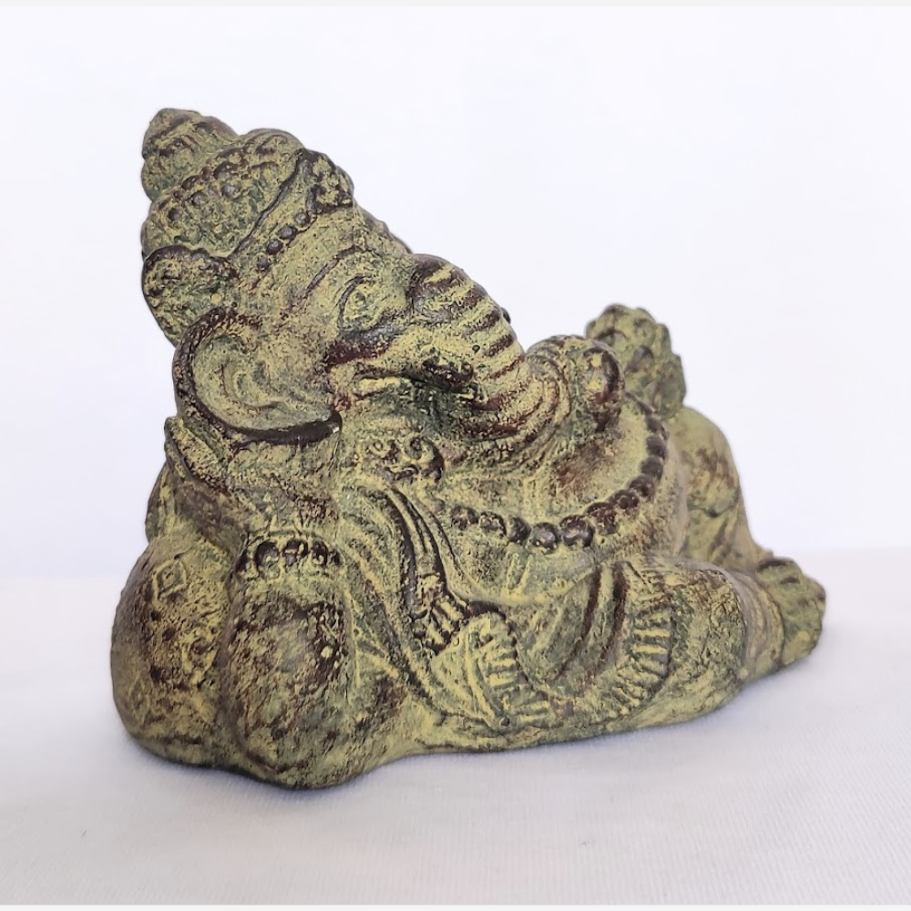 Cute, Resting Lord Ganesha Stone Figurine
