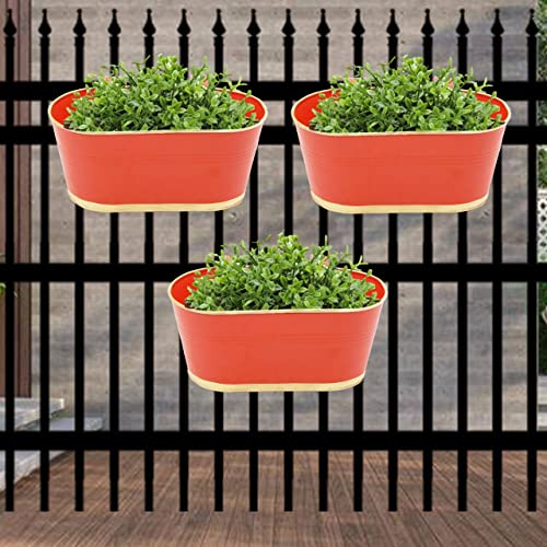 ecofynd Orange Oval Balcony Railing Planter (Set of 3)
