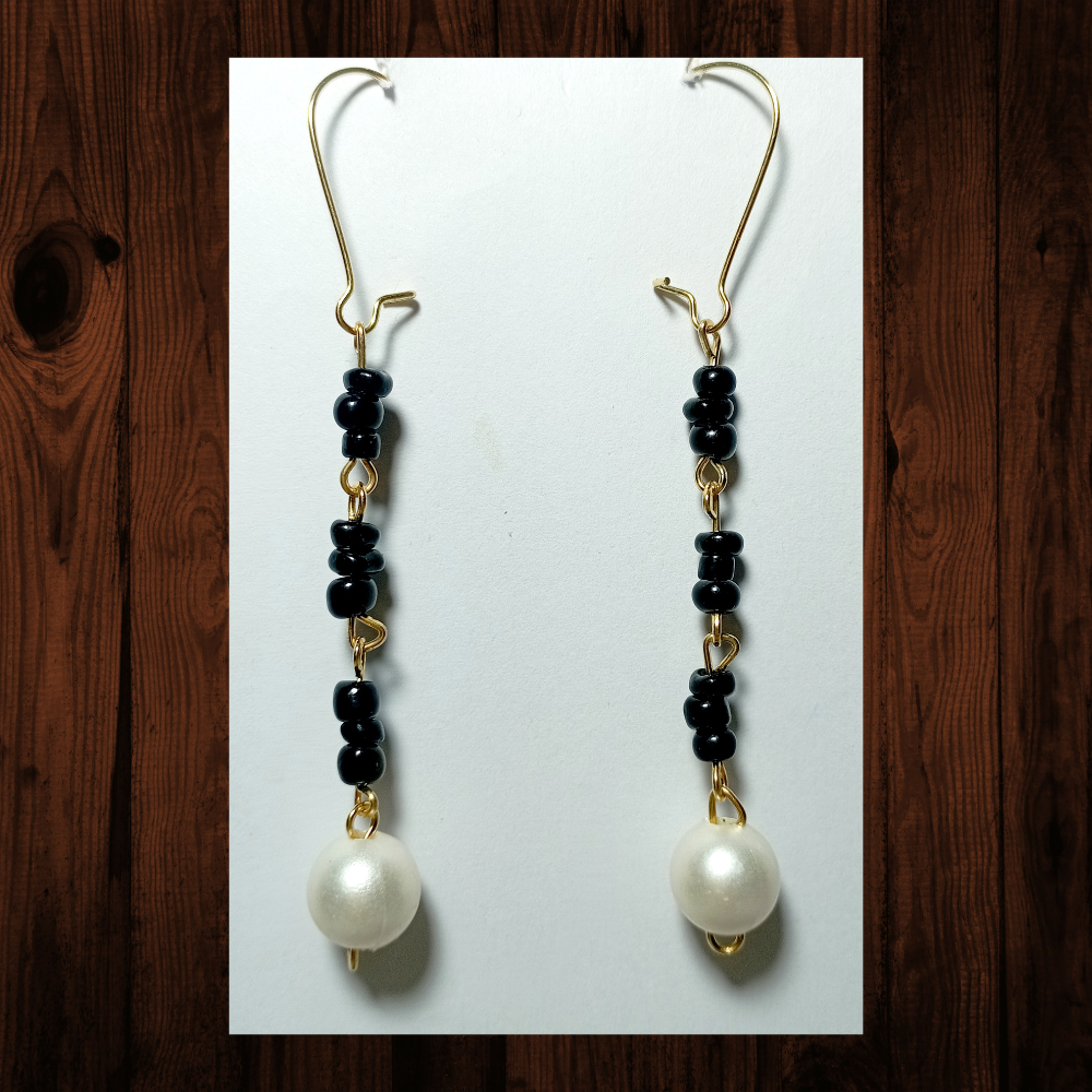 White and Black Beaded Earrings