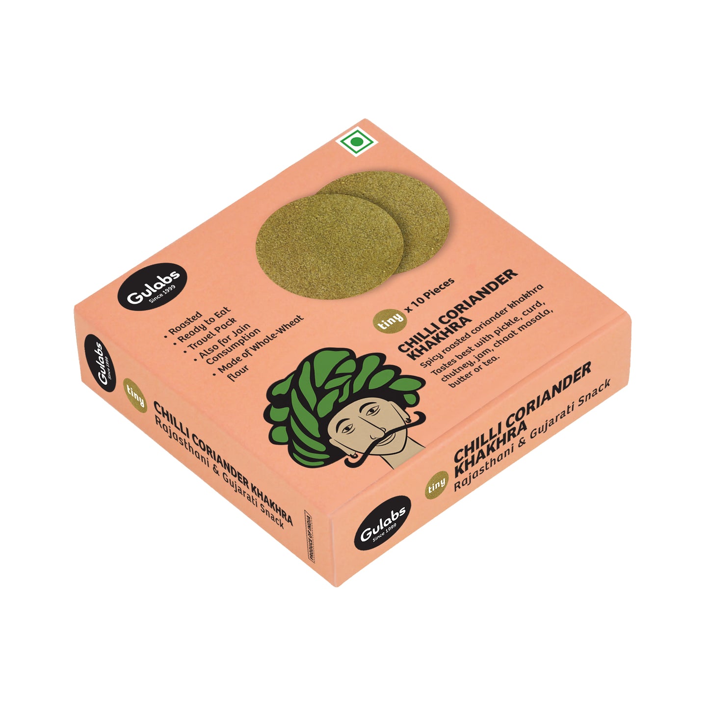 Gulabs Tiny Chilli Coriander Khakhra (Pack of 10)