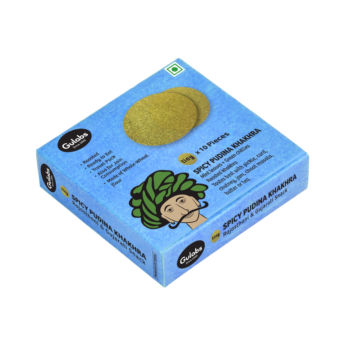 Gulabs Tiny Spicy Pudina Khakhra (Pack of 10)