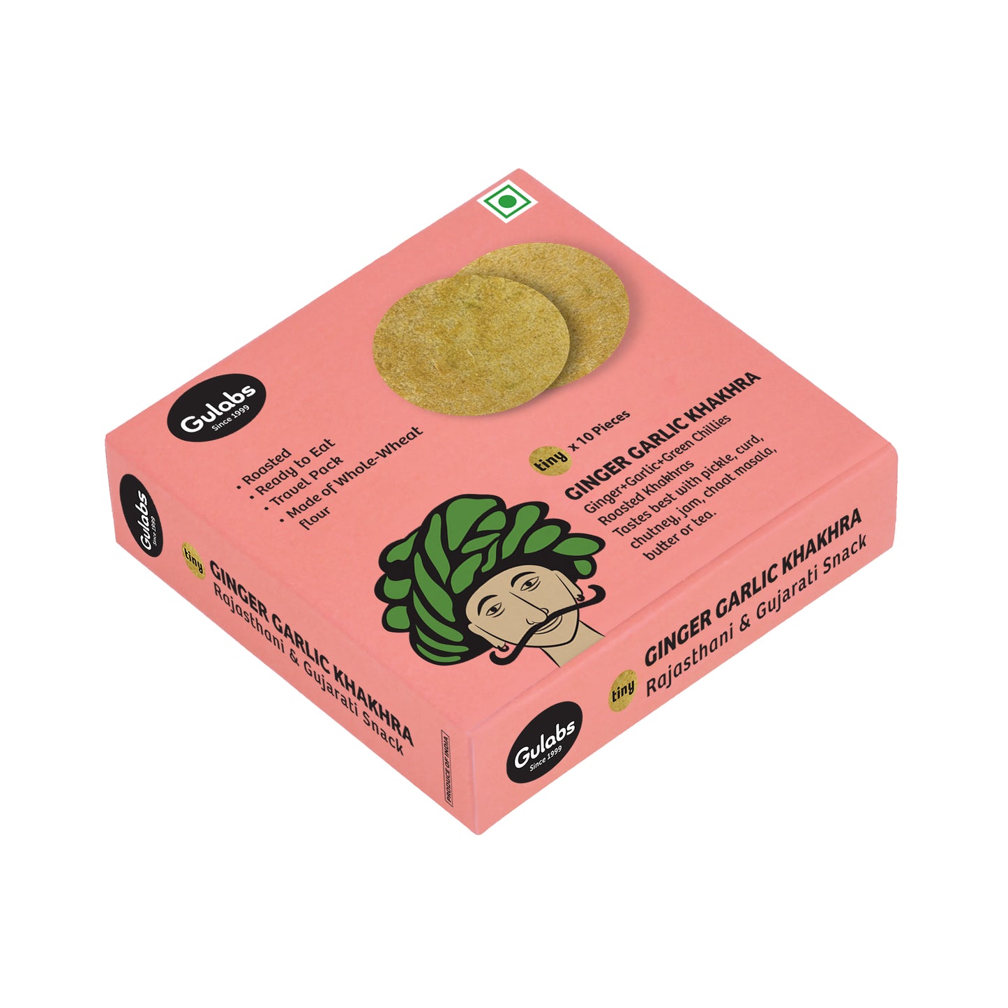 Gulabs Tiny Ginger Garlic Khakhra (Pack of 10)
