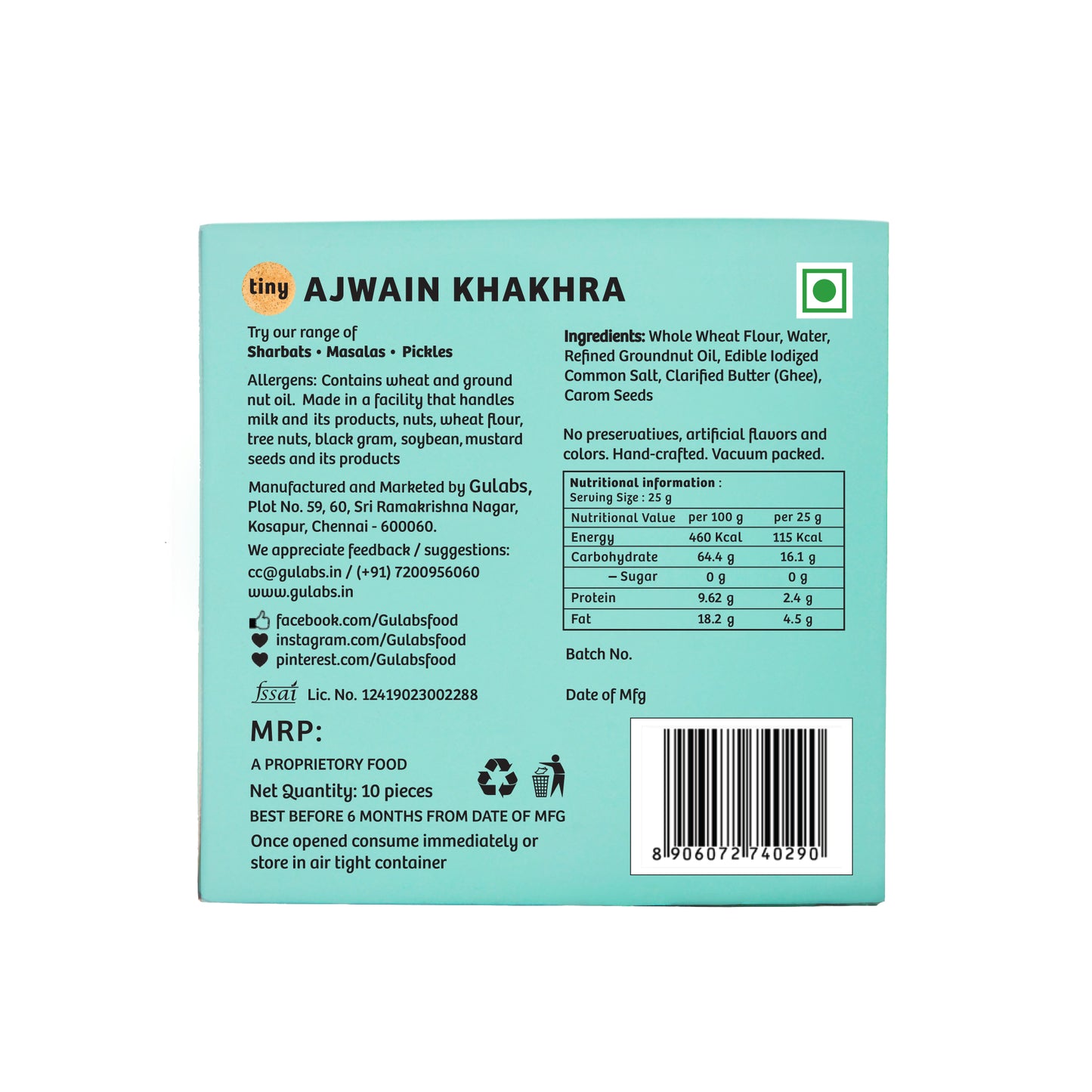 Gulabs Tiny Ajwain Khakhra (Pack of 10)