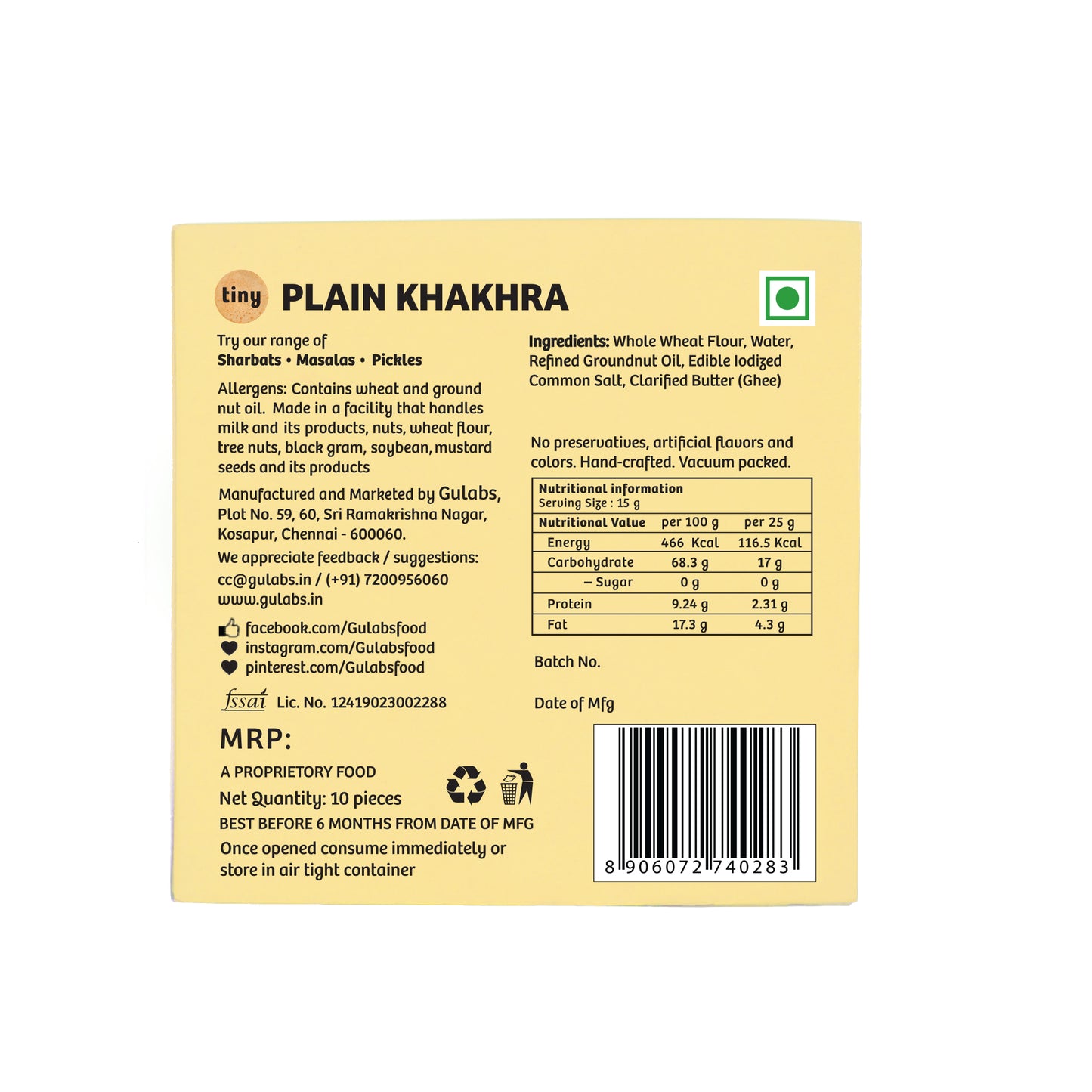 Gulabs Tiny Plain Khakhra (Pack of 10)