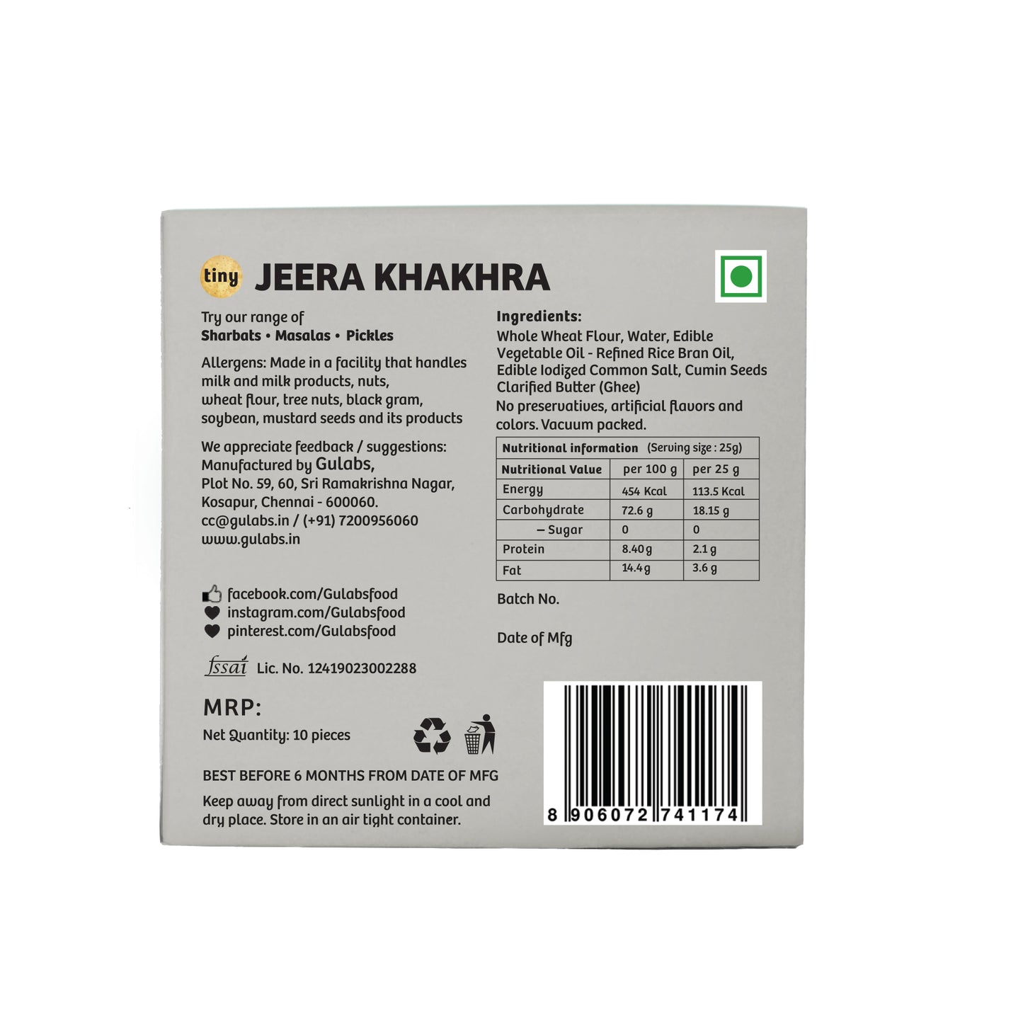 Gulabs Tiny Jeera Khakhra (Pack of 10)