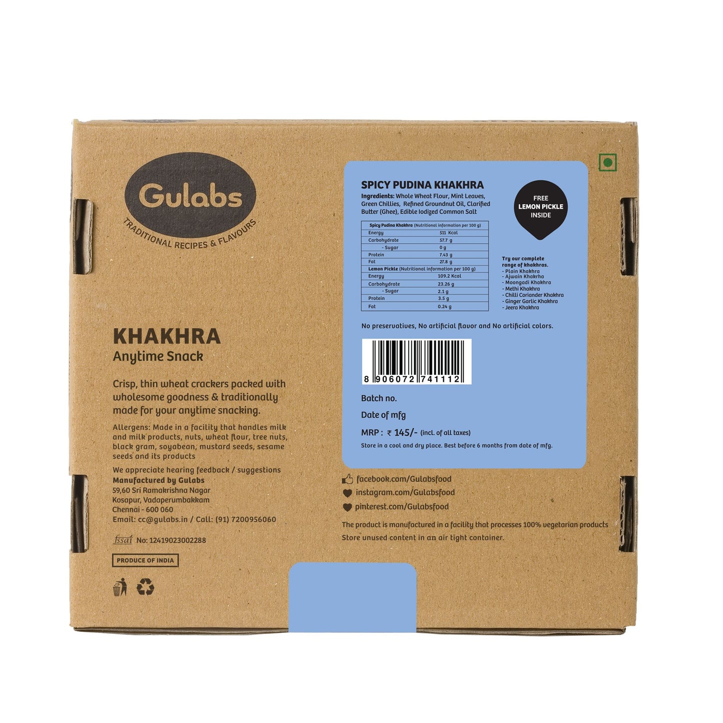 Gulabs Spicy Pudina Khakhra (250g)