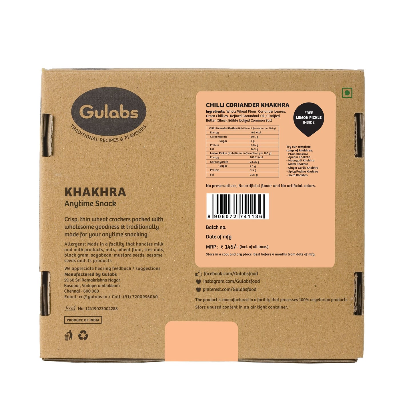 Gulabs Chilli Coriander Khakhra (250g)