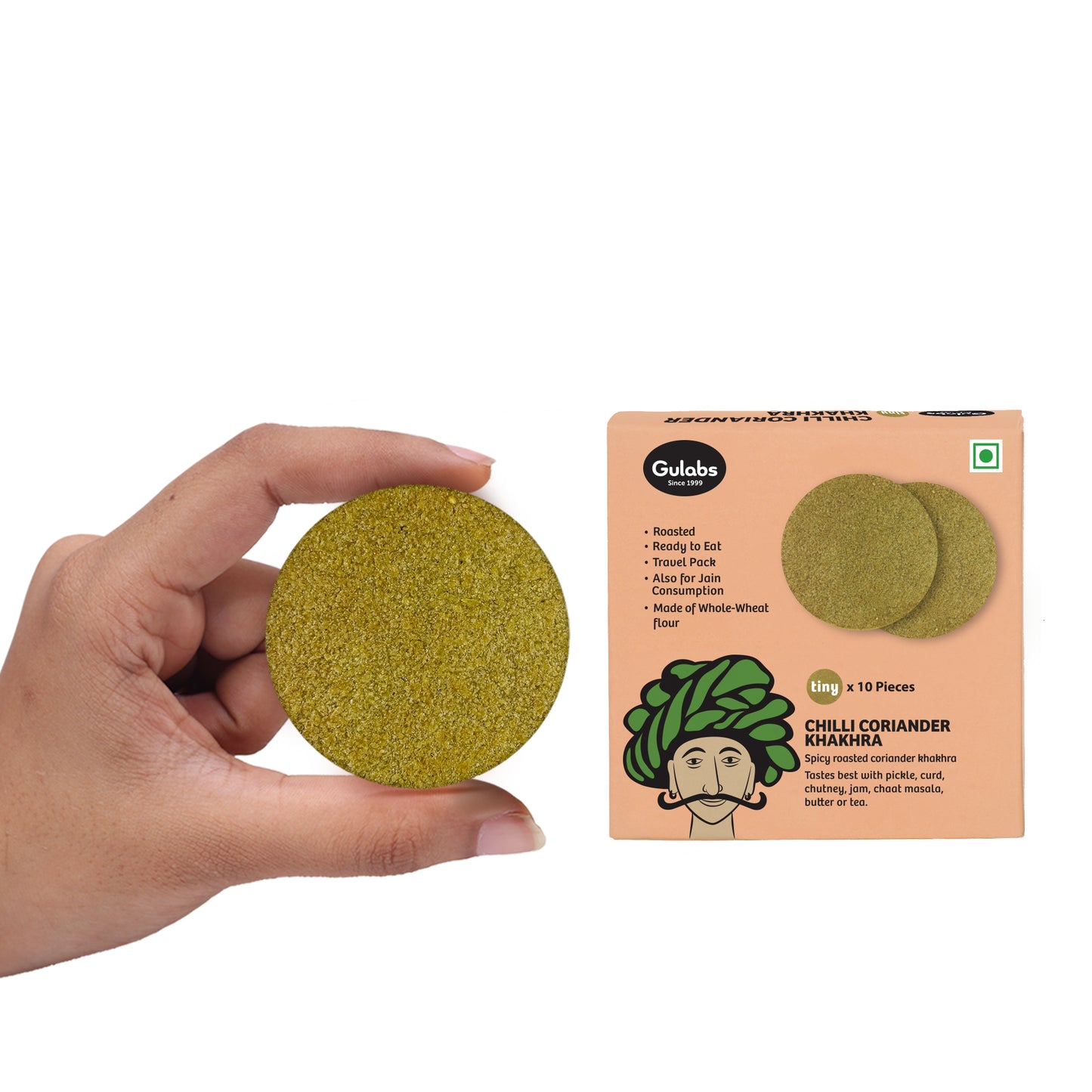 Gulabs Tiny Chilli Coriander Khakhra (Pack of 10)