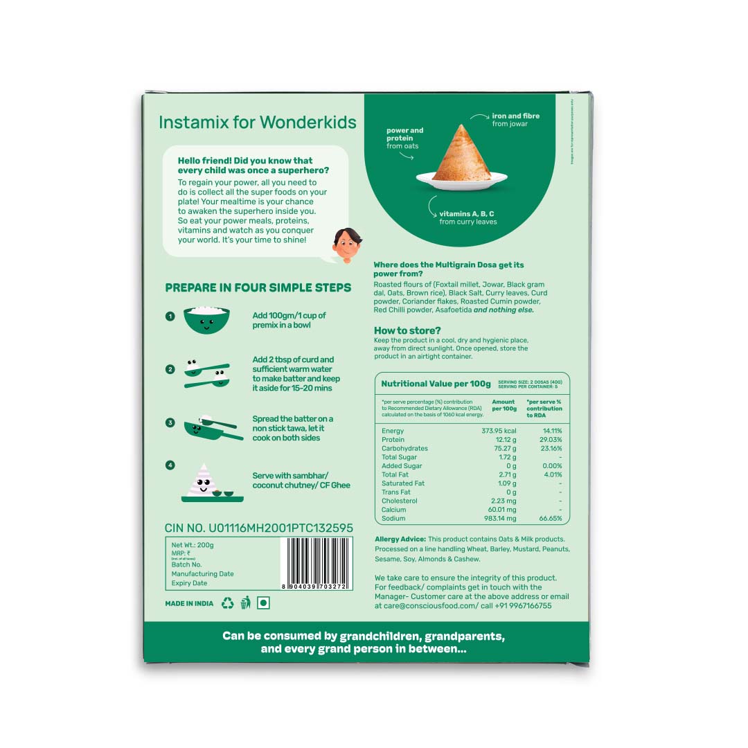 Conscious Food For Kids Multigrain Dosa Mix with Oats and Brown Rice (200g)