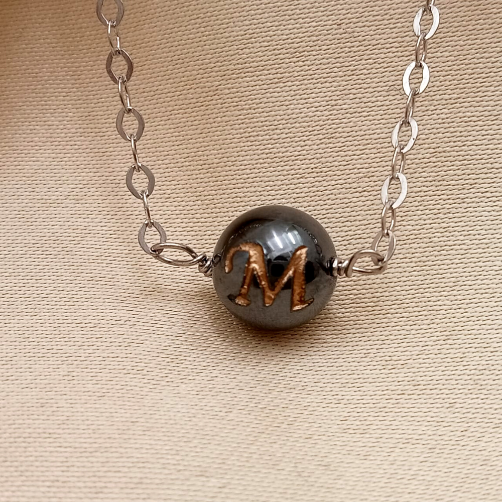 Personalized Name Letter Gun Metal Ball With Chain