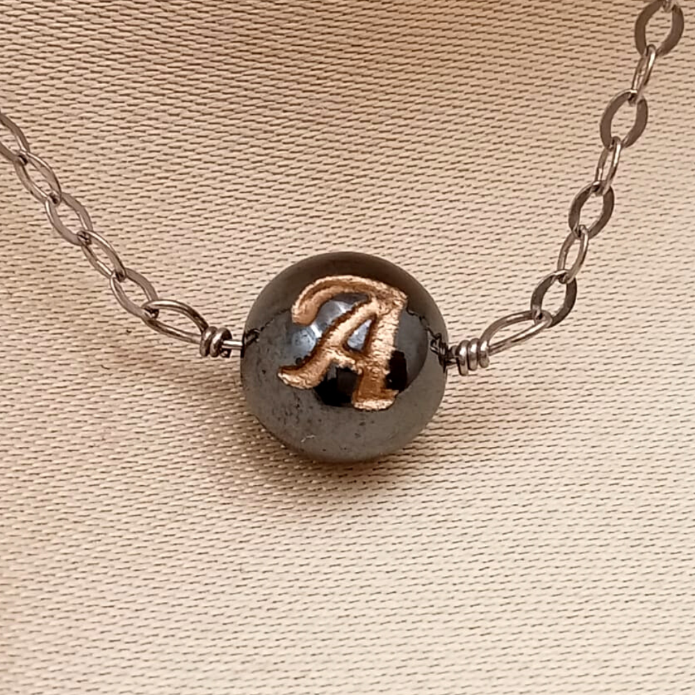 Personalized Name Letter Gun Metal Ball With Chain
