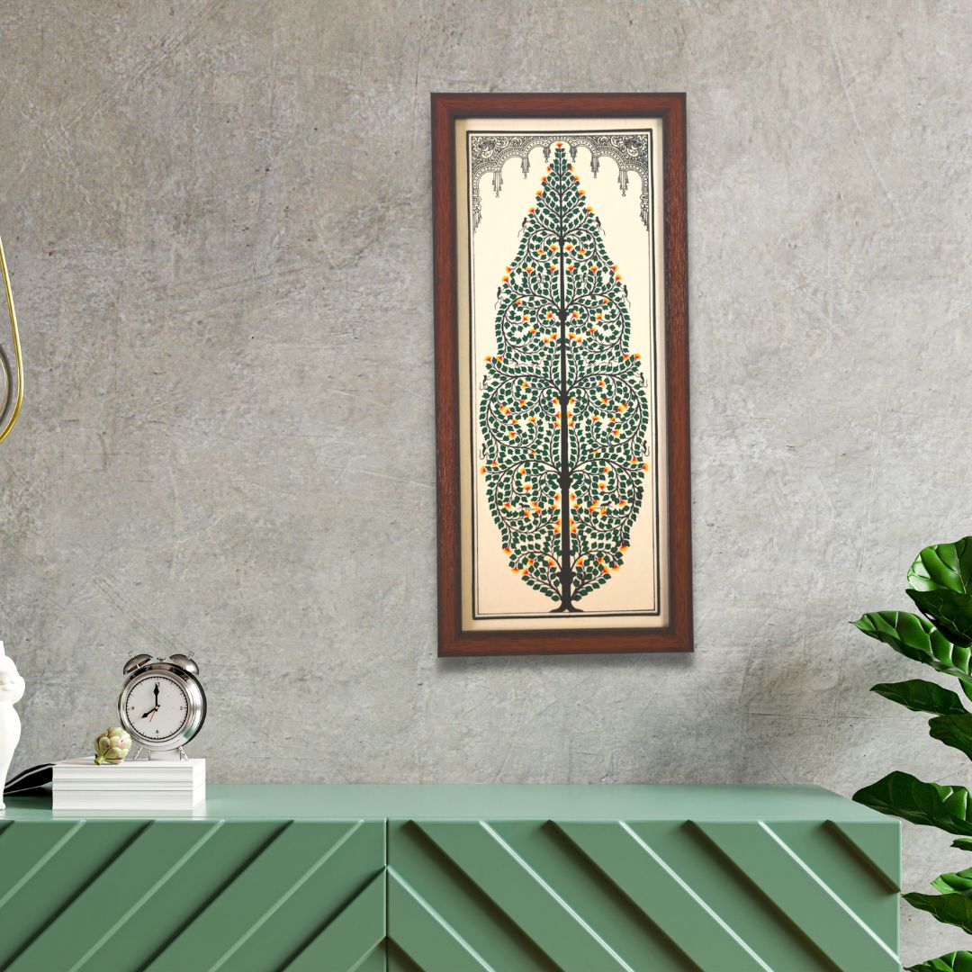 Green Tree of Life Tussar Silk Pattachitra Painting