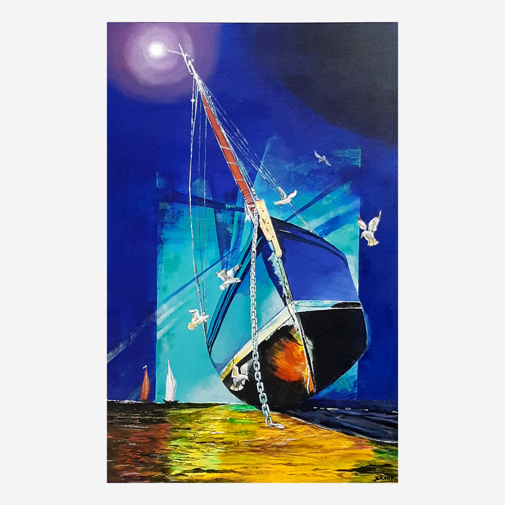 Not Alone Anchored Ship Painting
