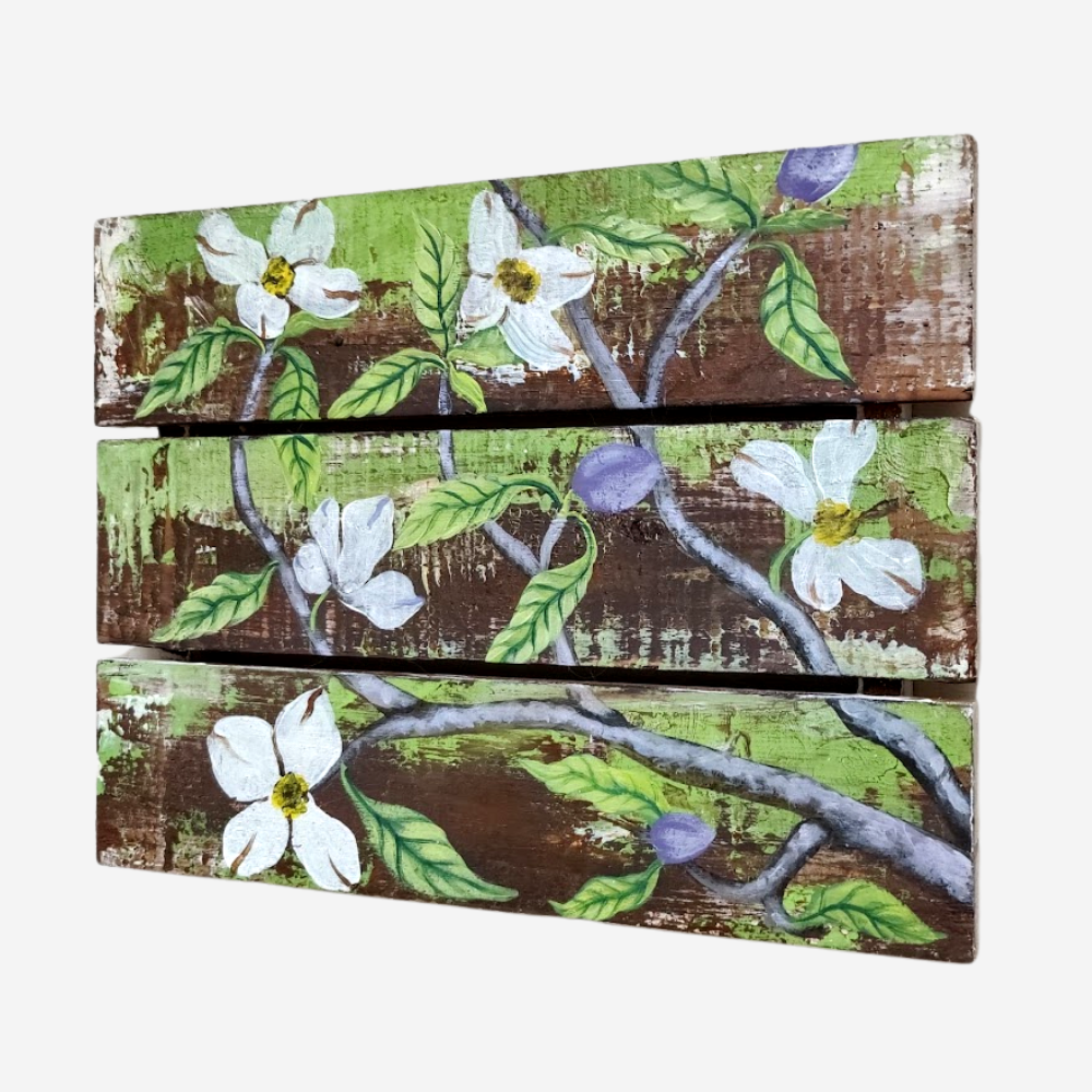 Magnolia Flowers on Wooden Panels