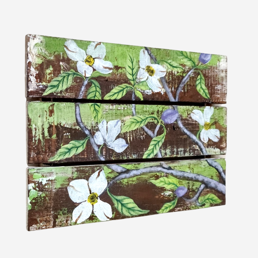 Magnolia Flowers on Wooden Panels
