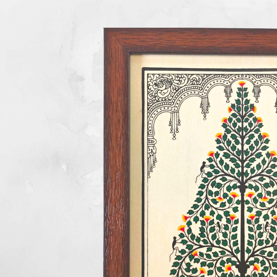 Green Tree of Life Tussar Silk Pattachitra Painting