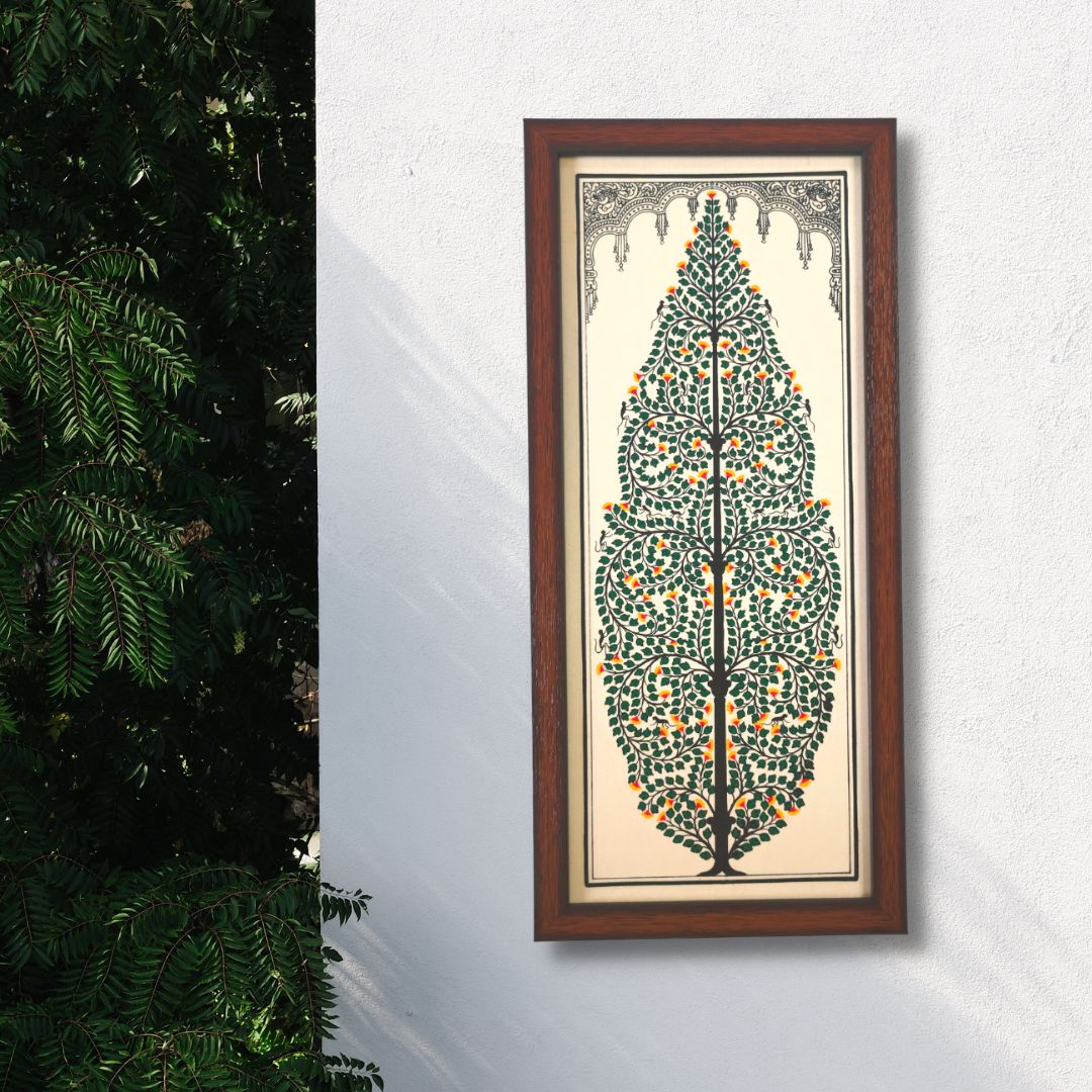 Green Tree of Life Tussar Silk Pattachitra Painting