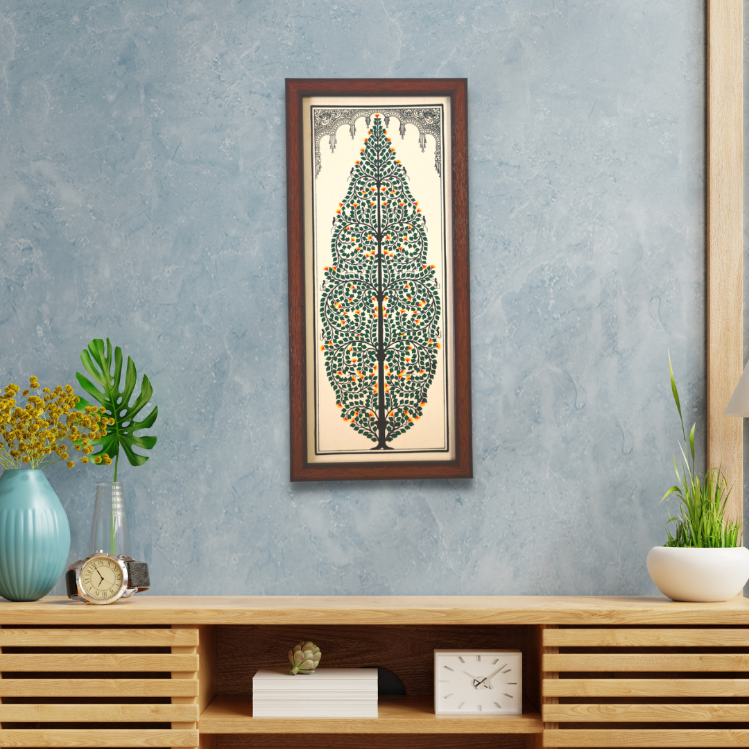 Green Tree of Life Tussar Silk Pattachitra Painting