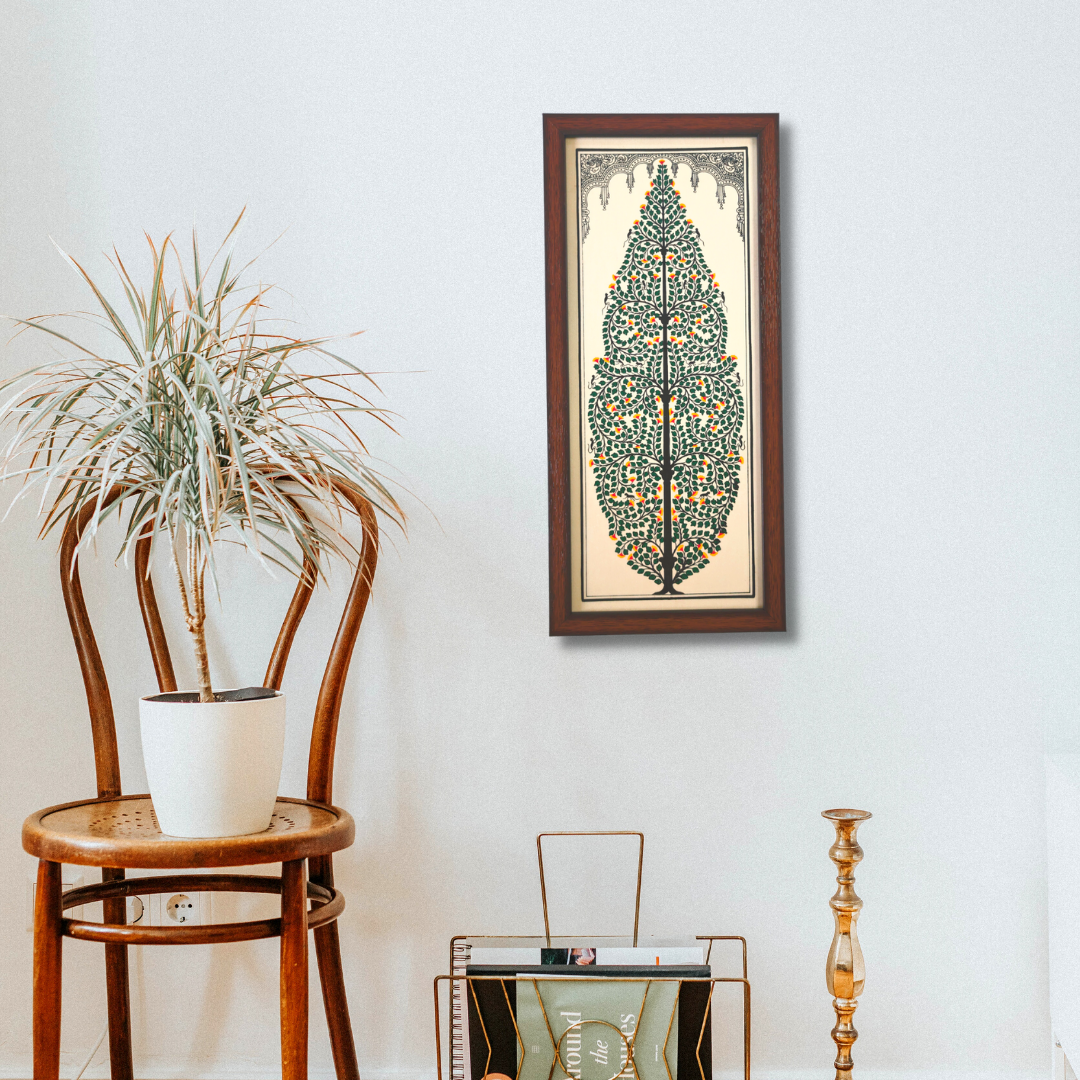 Green Tree of Life Tussar Silk Pattachitra Painting